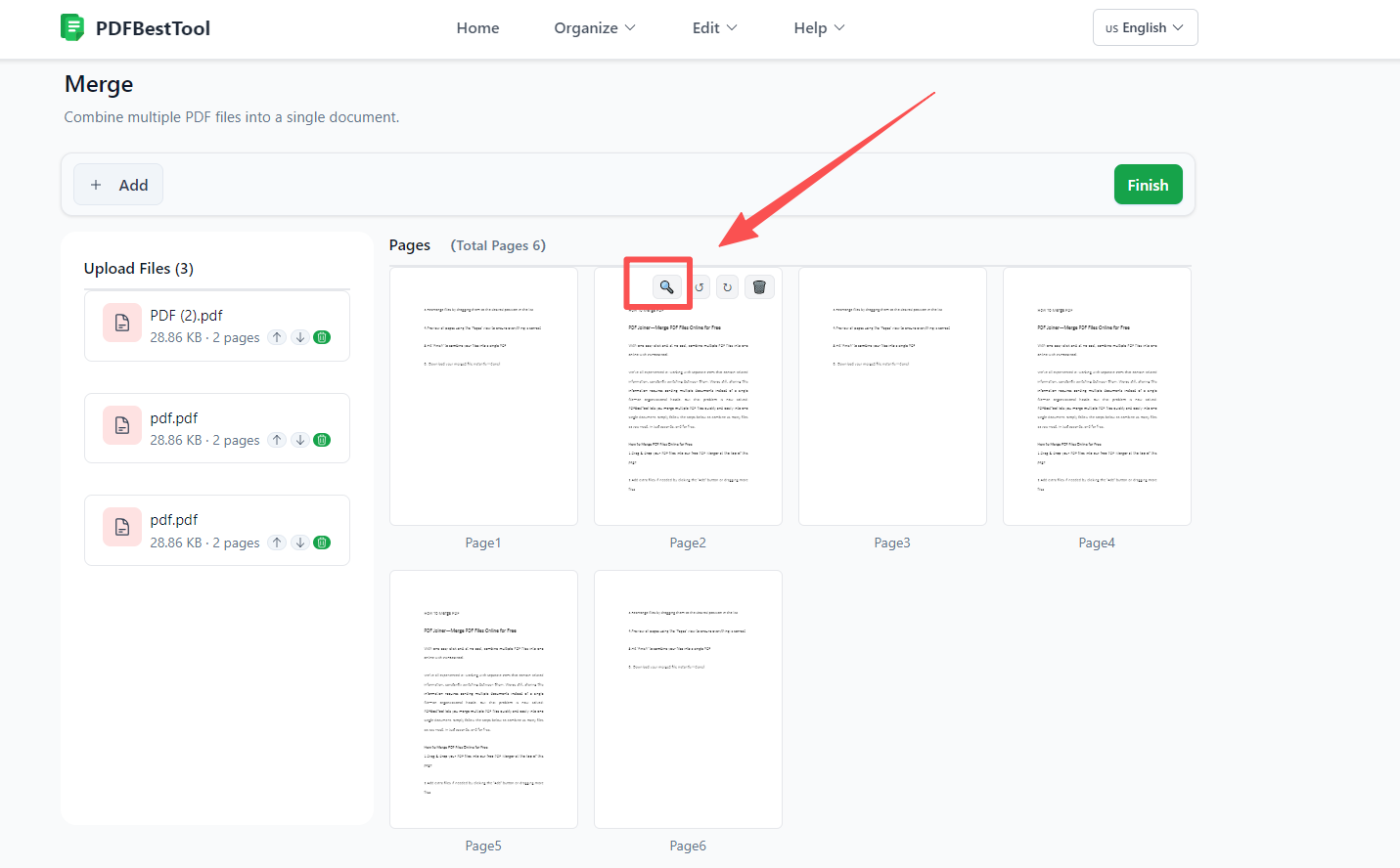 Preview PDF pages before merging