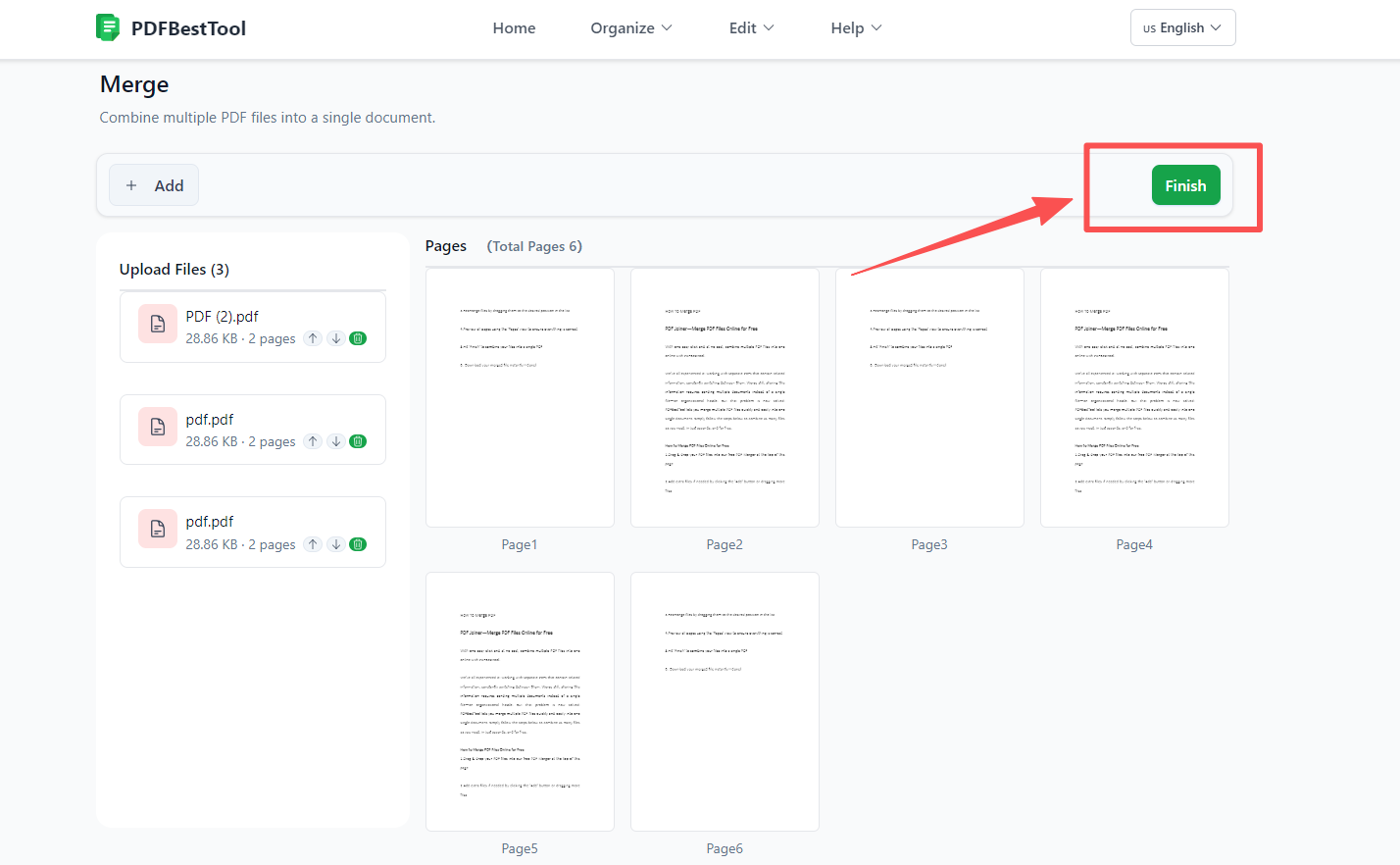 Click finish to merge PDFs